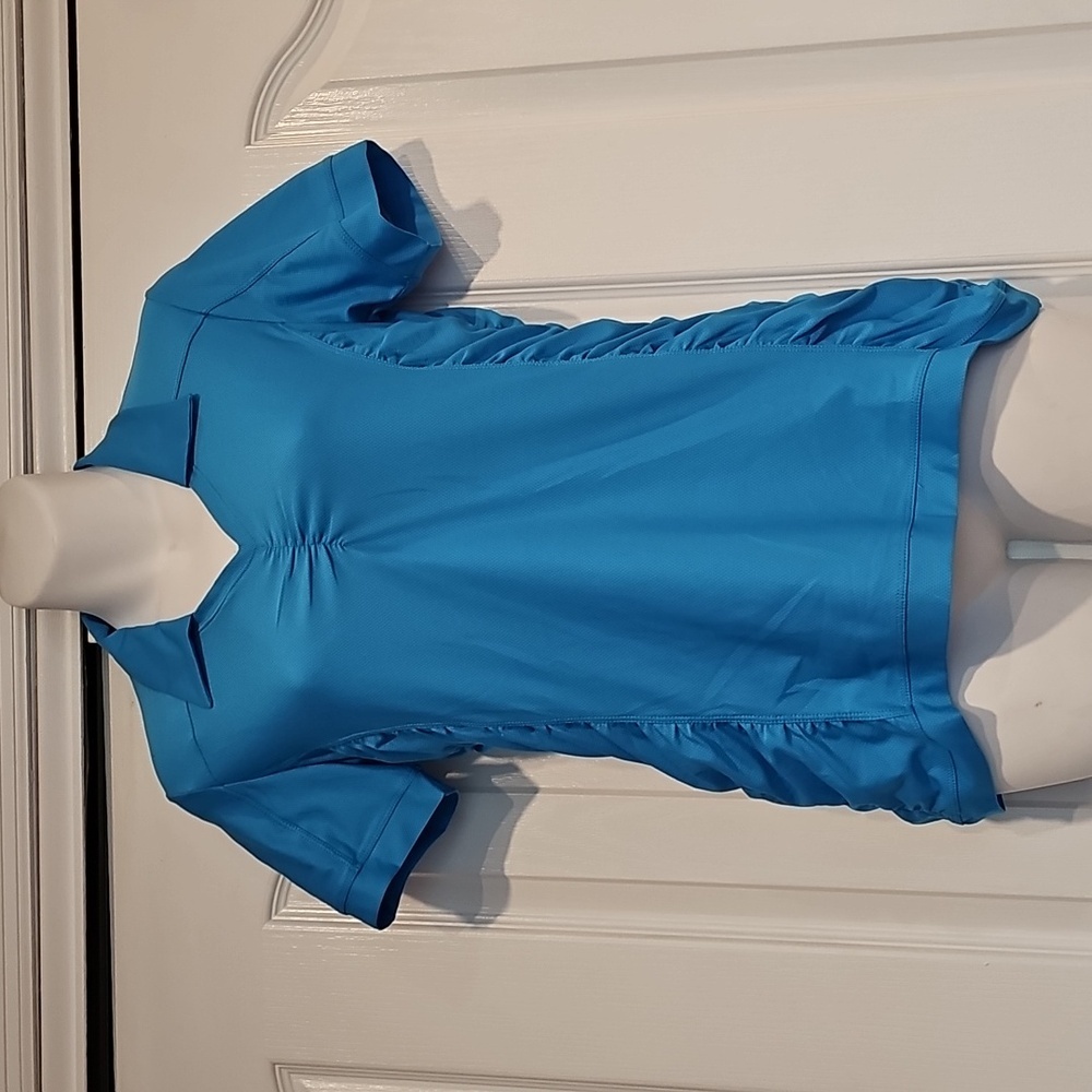 Athleta Birdie Polo Shirt 426902 Blue Ruched Athletic Top Size S EUC